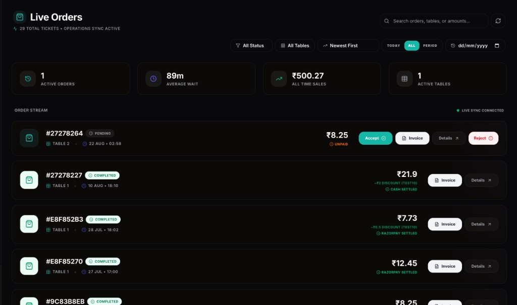 Live orders