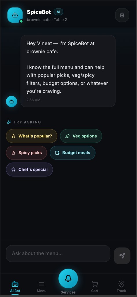 SpiceBot menu chat